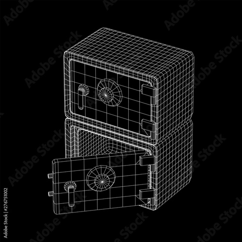 Metal bank vault safe. Wireframe low poly mesh vector illustration