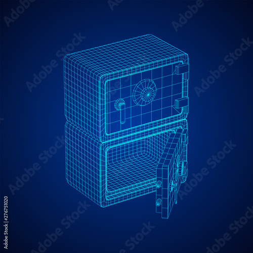 Metal bank vault safe. Wireframe low poly mesh vector illustration