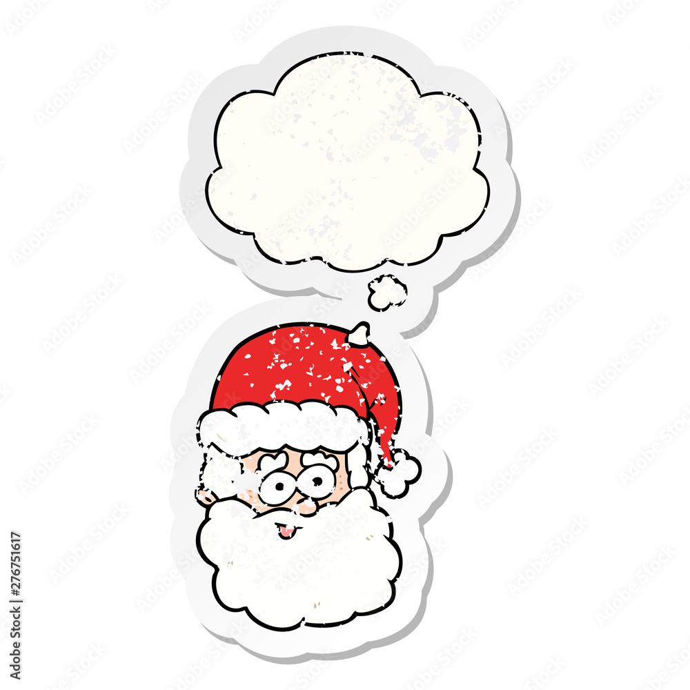 cartoon santa claus and thought bubble as a distressed worn sticker cartoon santa claus and thought bubble as a distressed worn sticker