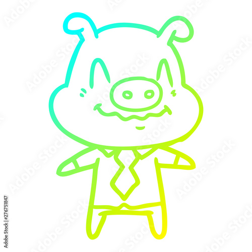 cold gradient line drawing nervous cartoon pig boss