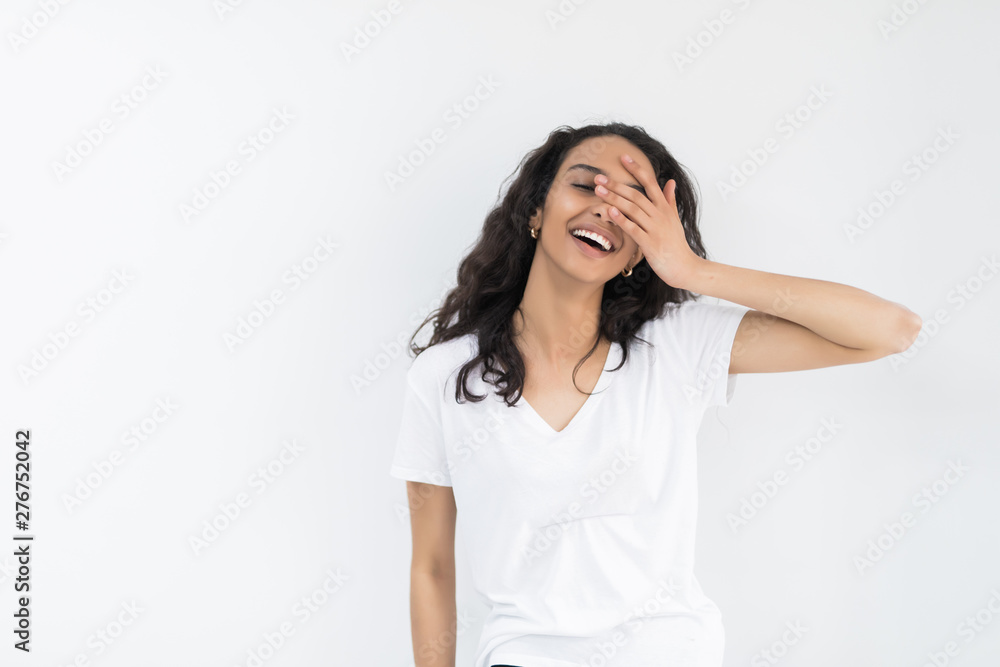 Beautiful nice girl with toothy smile isolated on white background Beautiful nice girl with toothy smile isolated on white background