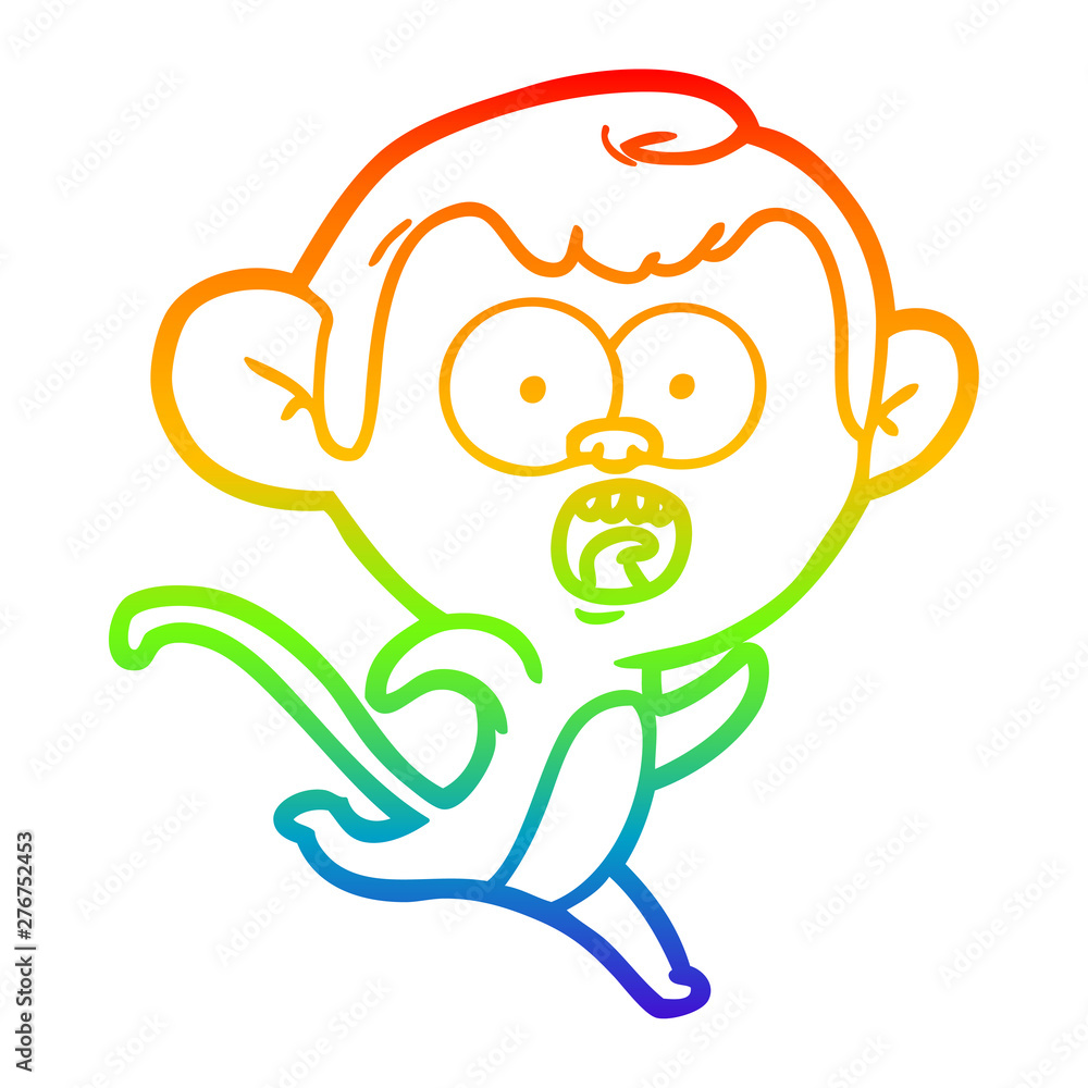 Obraz premium rainbow gradient line drawing cartoon shocked monkey