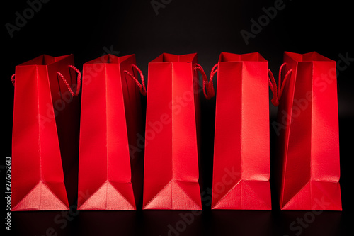 Blank Red Paper Shopping Bag With Black background