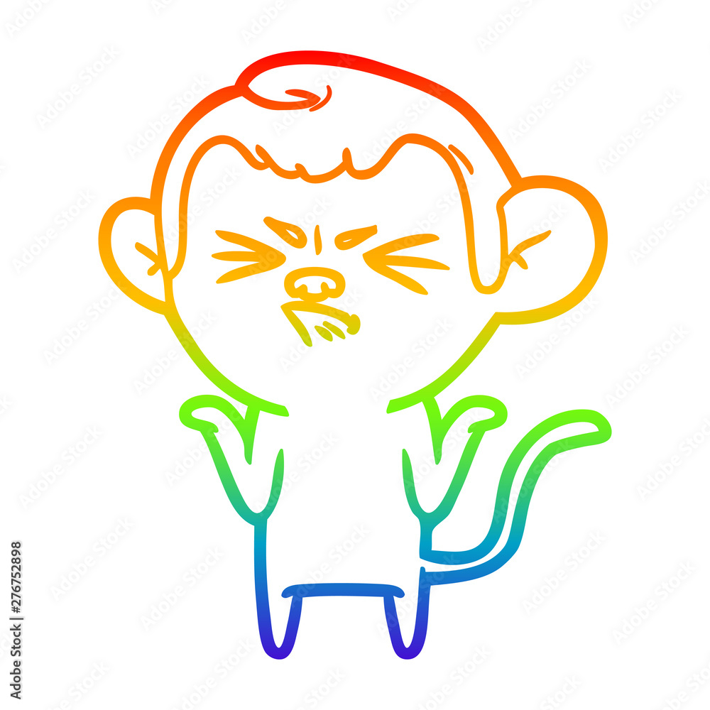 rainbow gradient line drawing cartoon annoyed monkey rainbow gradient line drawing cartoon annoyed monkey