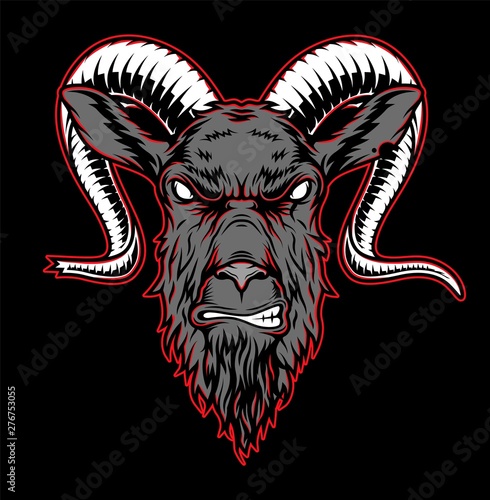 Aggressive gray and red goat head