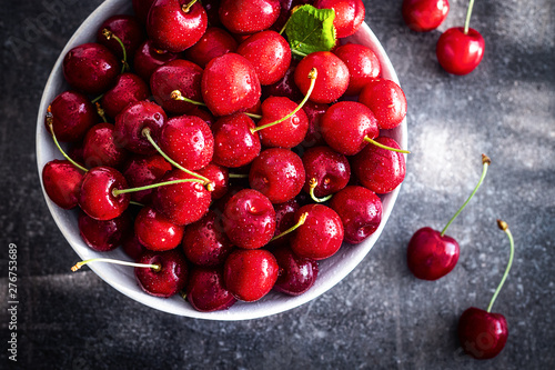 Fresh organic red cherries