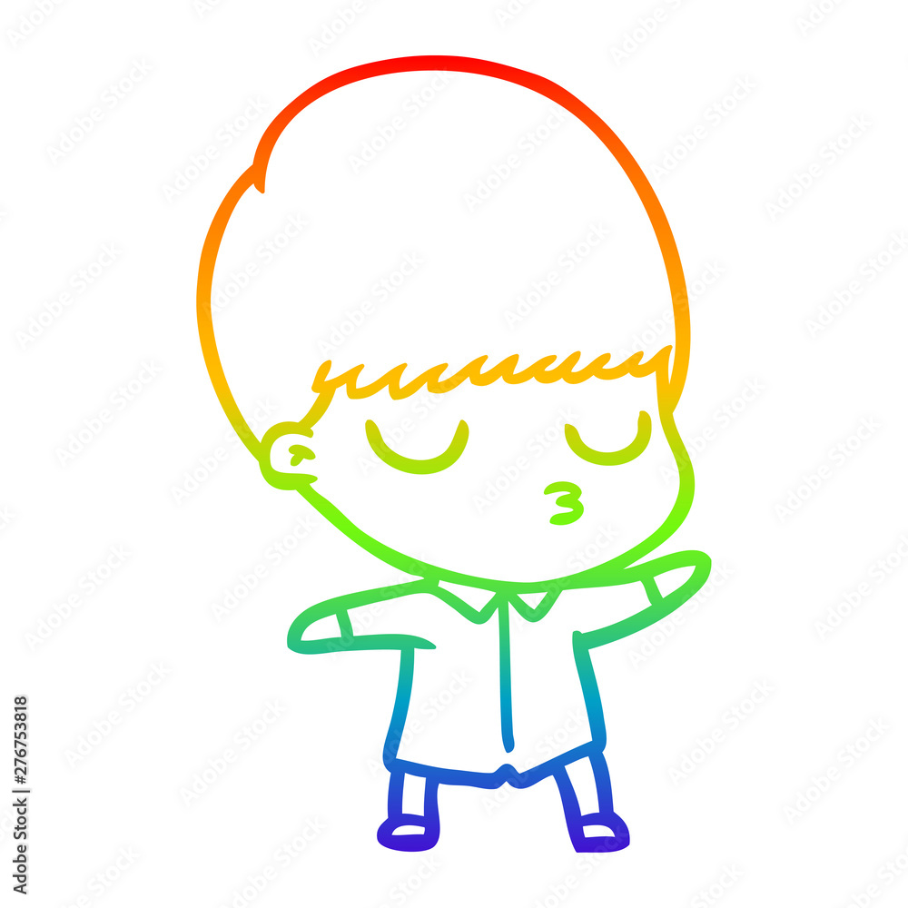 rainbow gradient line drawing cartoon calm boy
