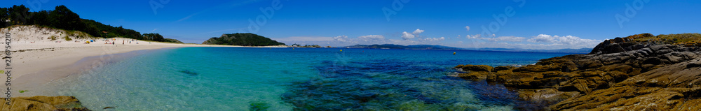Roda Beach's panoramic photo, also known as one of the best beaches in the world by The guardian. Cies Islands. Vigo, Galicia, Spain.