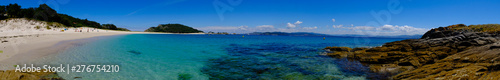 Roda Beach's panoramic photo, also known as one of the best beaches in the world by The guardian. Cies Islands. Vigo, Galicia, Spain.