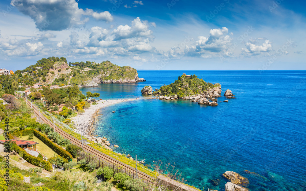 Beautiful Isola Bella, small island near Taormina, Sicily, Italy