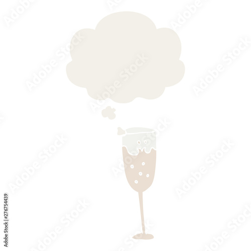cartoon champagne glass and thought bubble in retro style
