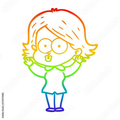 rainbow gradient line drawing cartoon girl pouting