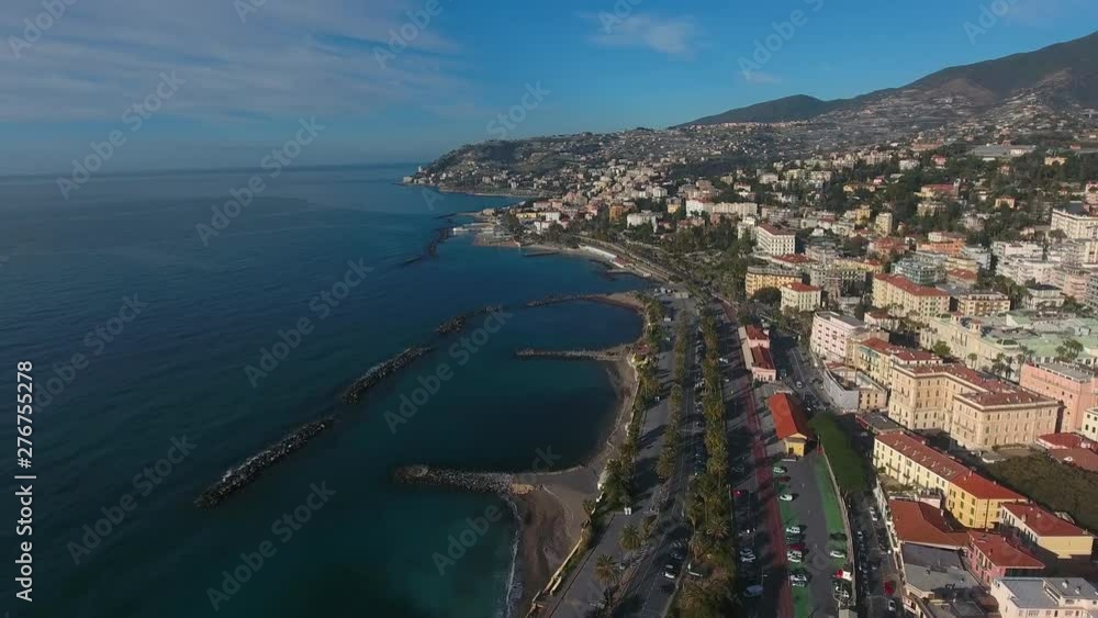 Aerial view of the promenade and the breakwaters of Sanremo Aerial view of the promenade and the breakwaters of Sanremo