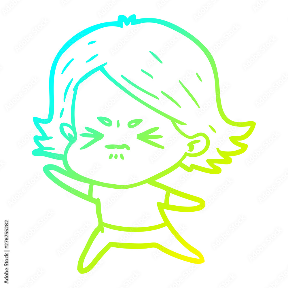 cold gradient line drawing cartoon angry girl