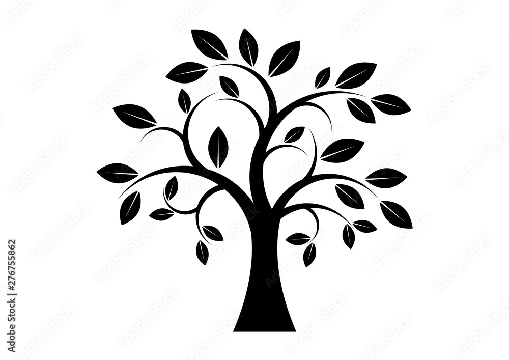 Decor Tree black silhouette clip art. Tree isolated on white background