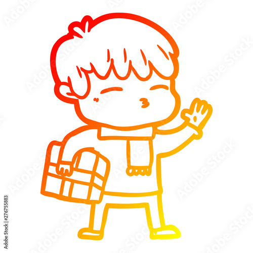 warm gradient line drawing cartoon curious boy