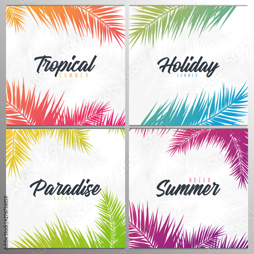 Set of Summer Tropical palm leaves. Exotic palms tree. Floral Background.