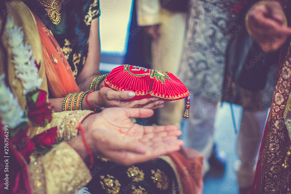 Indian wedding ceremony pooja ritual items close up