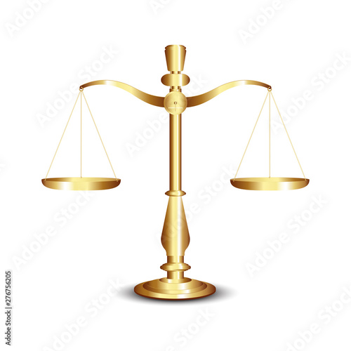 Scales, Gold scales of justice isolated on white background