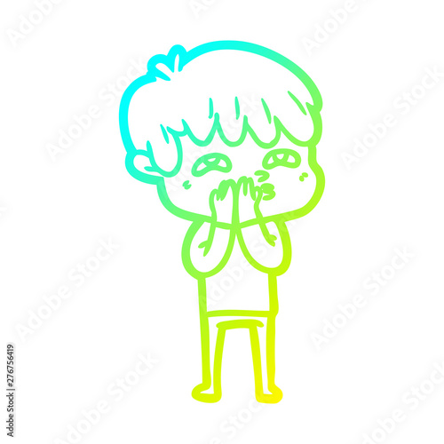 cold gradient line drawing cartoon curious man