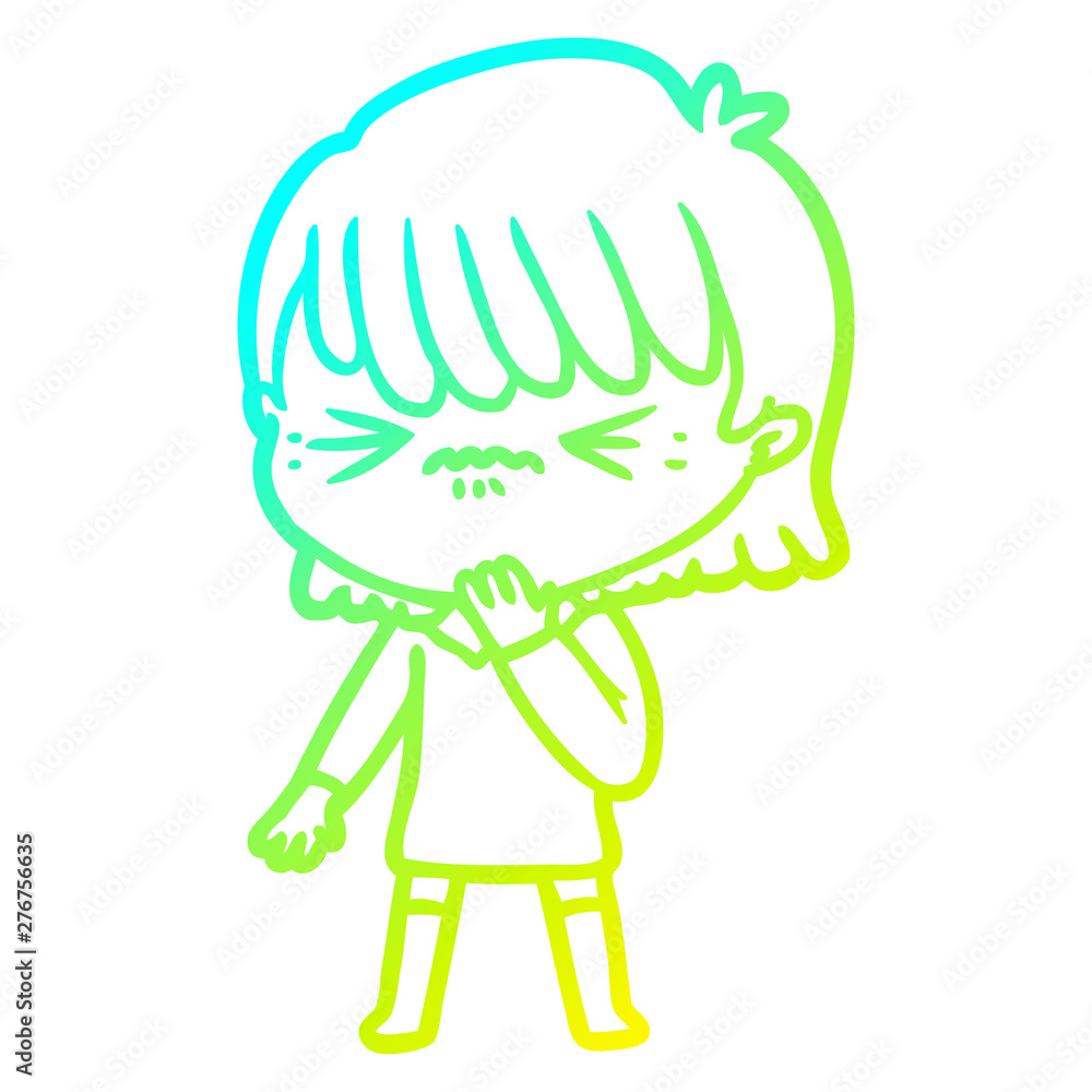 Fototapeta premium cold gradient line drawing cartoon girl regretting a mistake