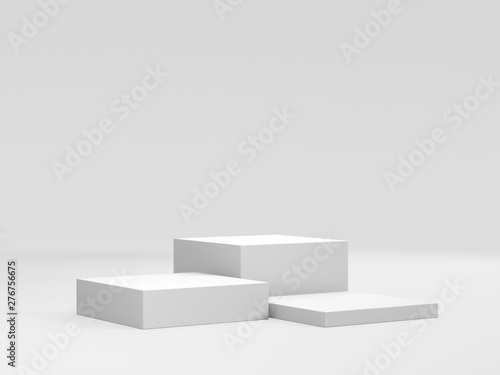 White Box Cubes. 3D Blank Stairs Display Or Stand. Empty Bakdrop With Boxes.