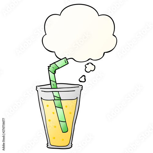 cartoon fizzy drink and thought bubble in smooth gradient style