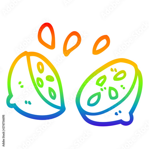 rainbow gradient line drawing cartoon halved lemon