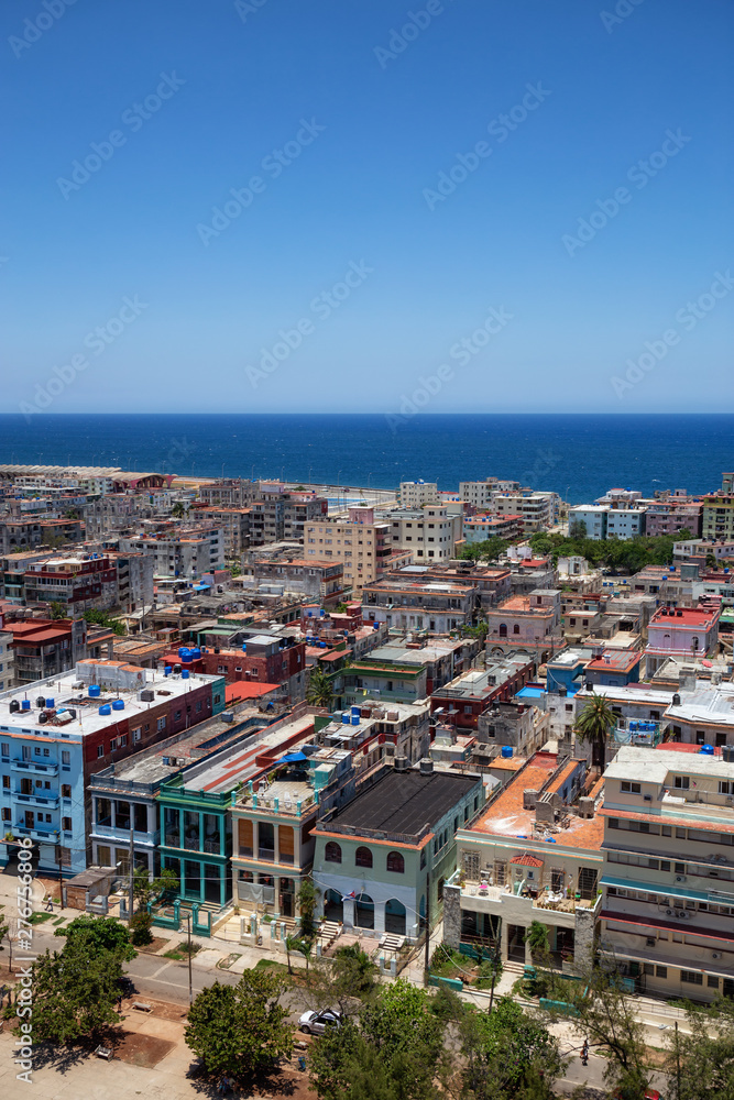 Aerial view of the Havana City, Capital of Cuba, during a bright and sunny day.