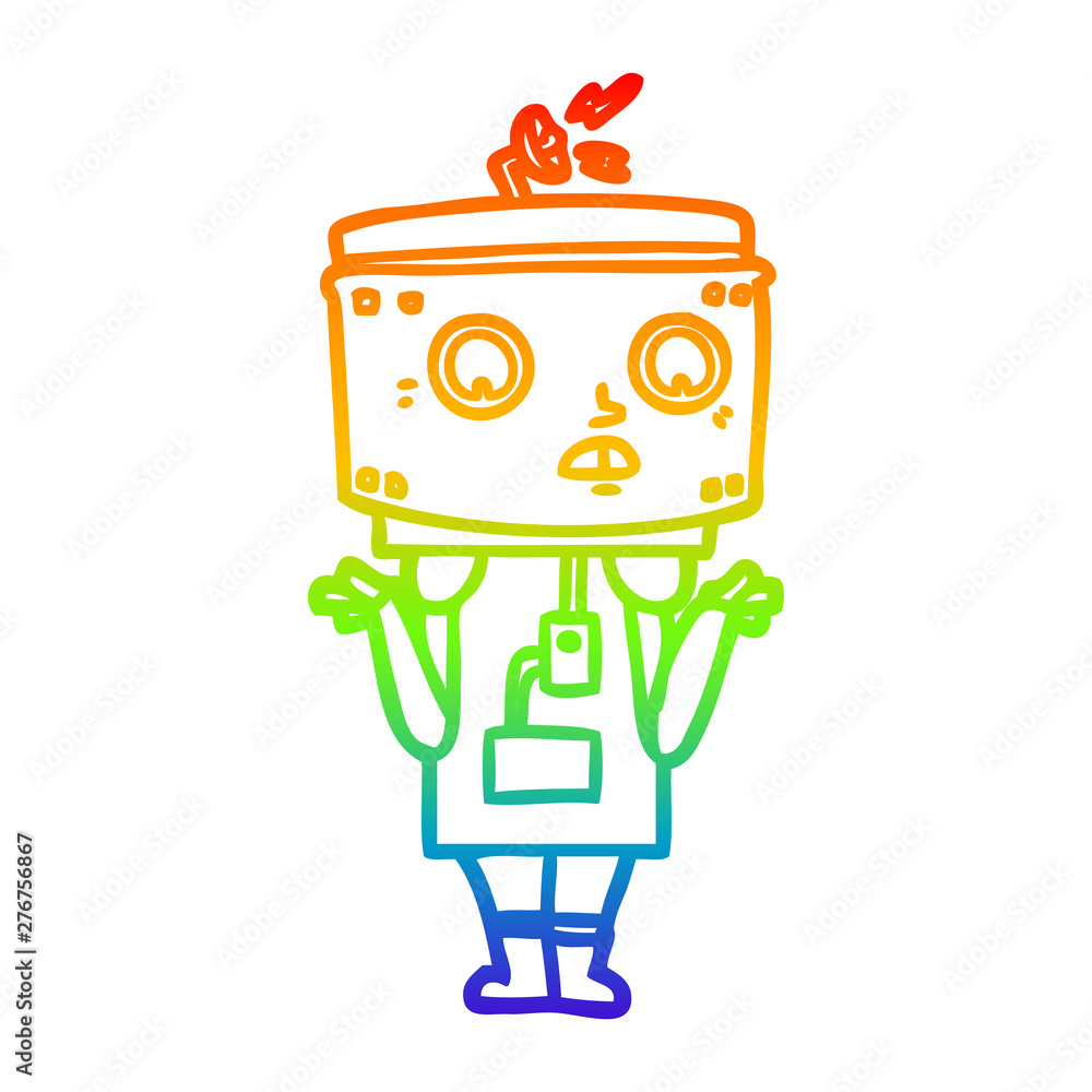 rainbow gradient line drawing cartoon robot shrugging rainbow gradient line drawing cartoon robot shrugging