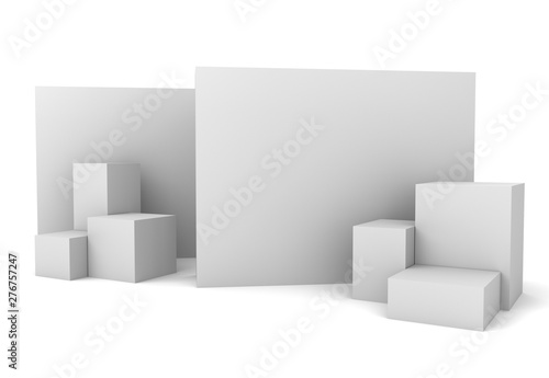 Isolated Wall With White Boxes. Empty Blank Backdrop Ready For Display Or Customized Presentation. 3D rendering