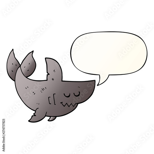 cartoon shark and speech bubble in smooth gradient style