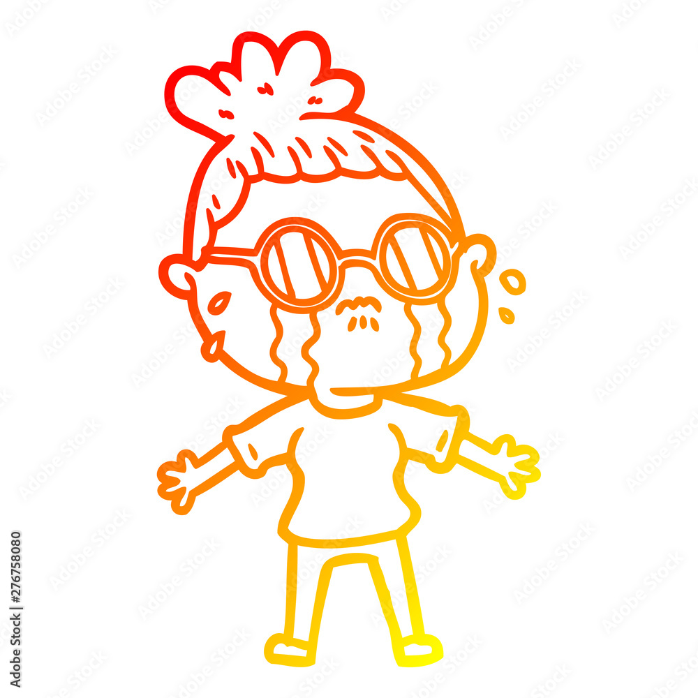 warm gradient line drawing cartoon crying woman wearing spectacles warm gradient line drawing cartoon crying woman wearing spectacles