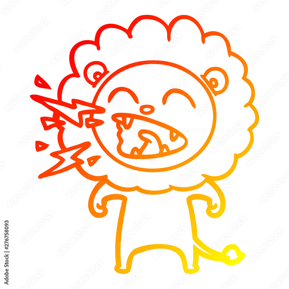 warm gradient line drawing cartoon roaring lion warm gradient line drawing cartoon roaring lion