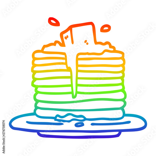 rainbow gradient line drawing cartoon butter melting on pancakes