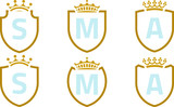 Set of six shield and crown luxury icons.