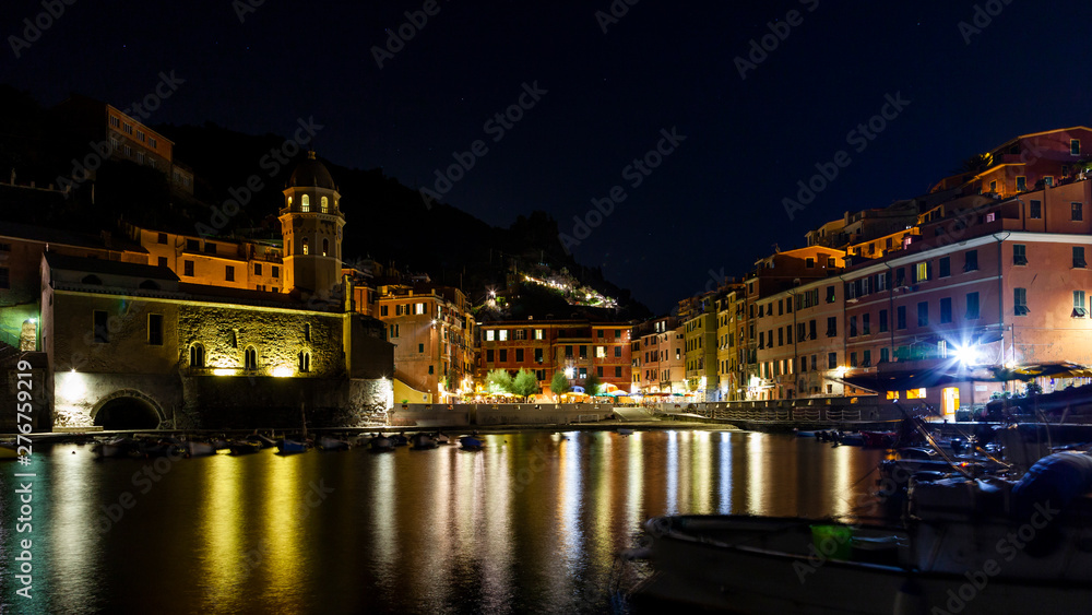 panoramic view of a village in the Cinque Terre at night