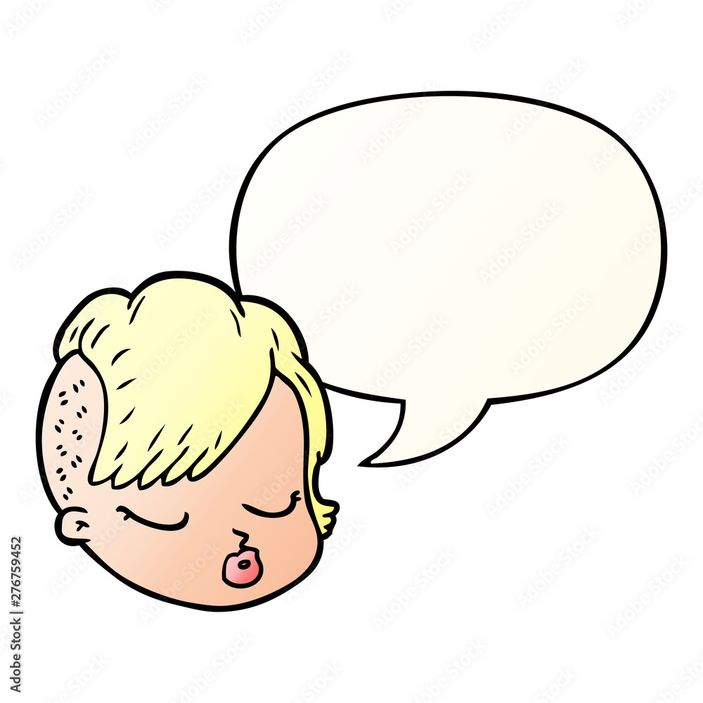 cartoon female face and speech bubble in smooth gradient style cartoon female face and speech bubble in smooth gradient style
