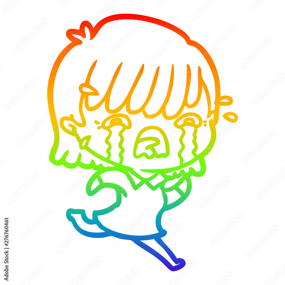 rainbow gradient line drawing cartoon girl crying rainbow gradient line drawing cartoon girl crying