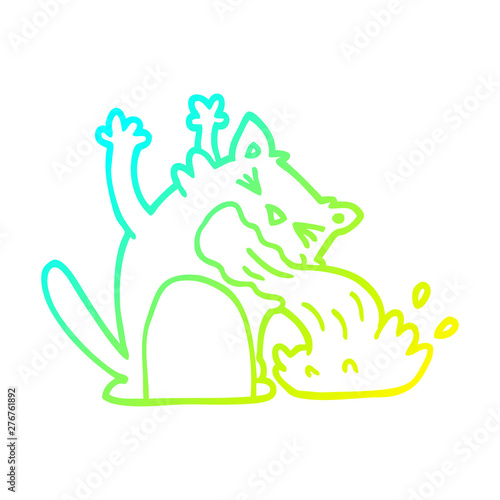 cold gradient line drawing cartoon of an ill cat