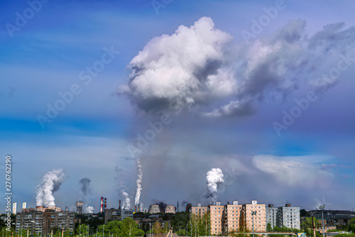 Emissions into the atmosphere of the metallurgical plant. Pollution of the environment by a metallurgical plant.