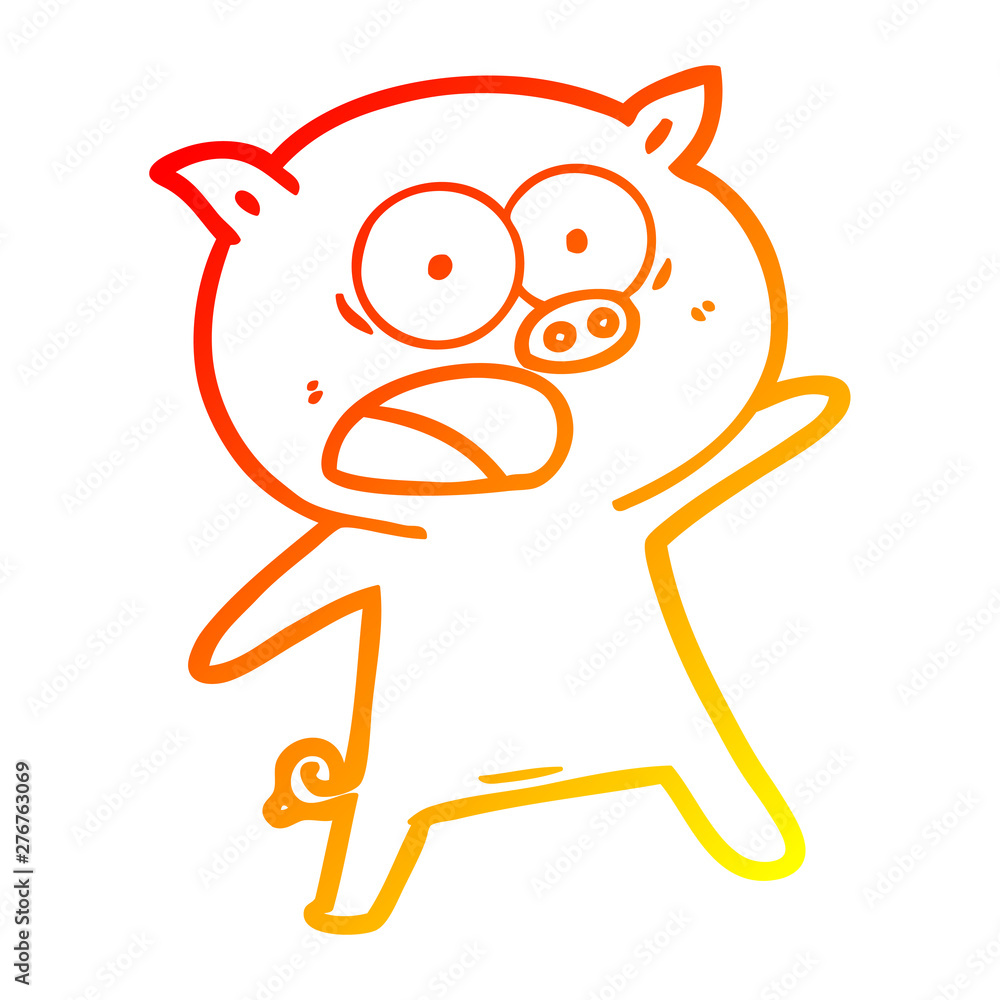 warm gradient line drawing cartoon pig shouting warm gradient line drawing cartoon pig shouting