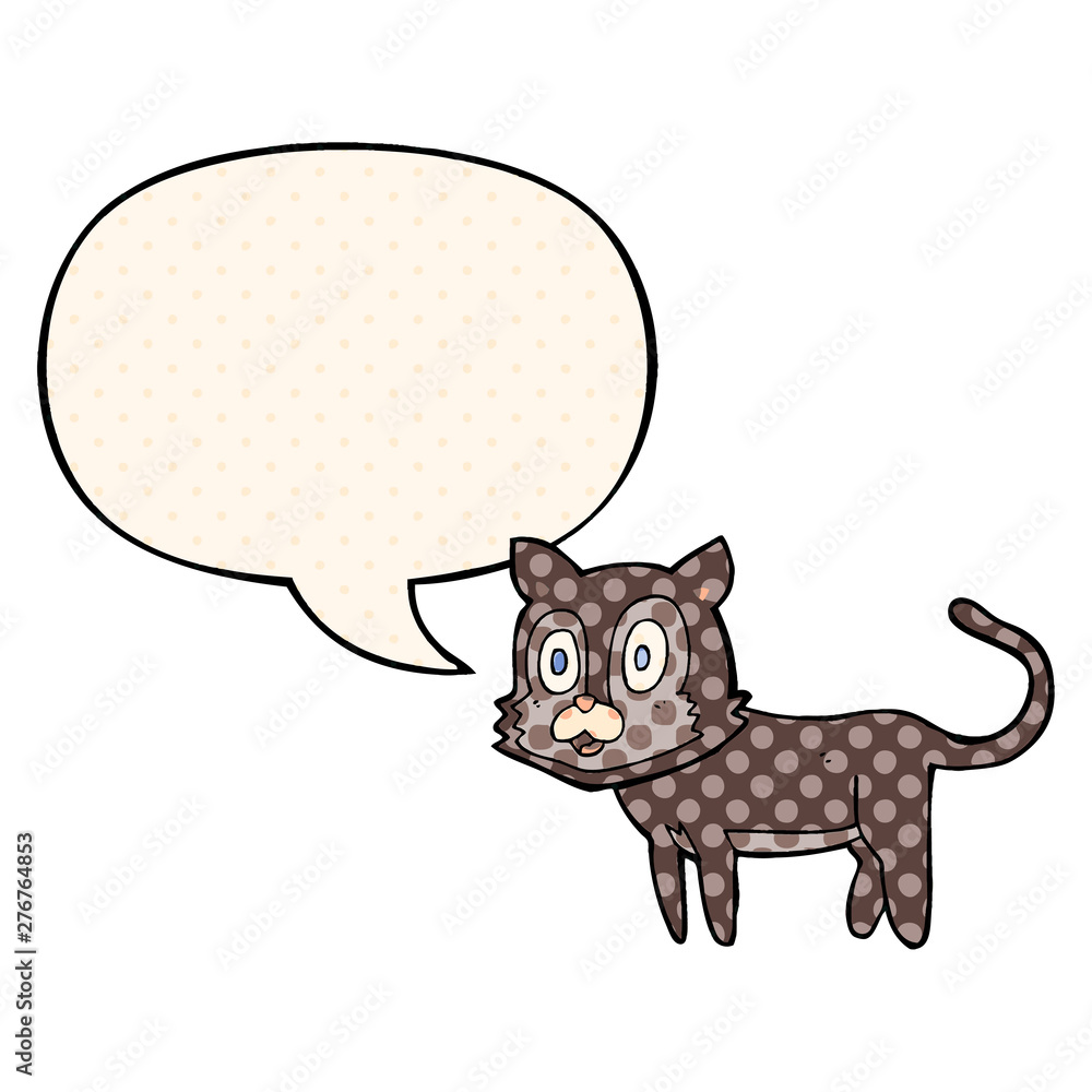 happy cartoon cat and speech bubble in comic book style happy cartoon cat and speech bubble in comic book style