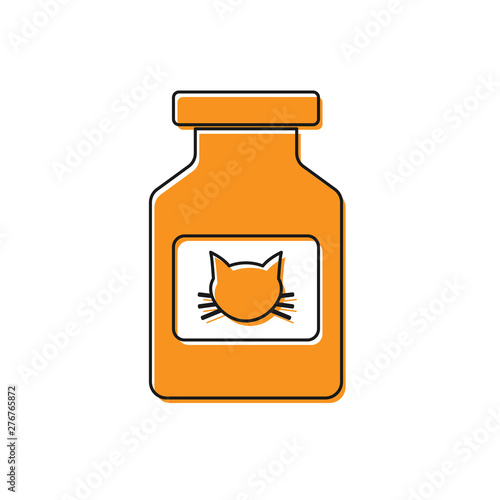 Orange Cat medicine bottle icon isolated on white background. Container with pills. Prescription medicine for animal. Vector Illustration
