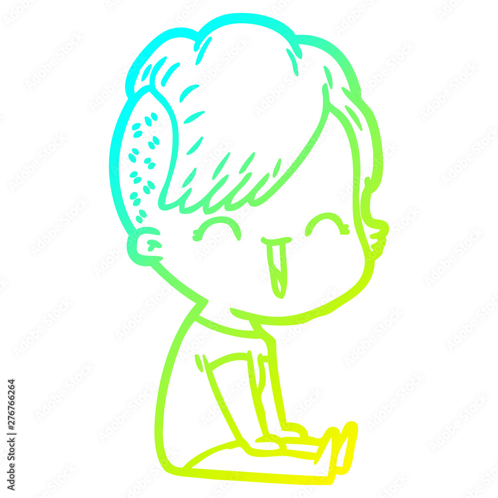 cold gradient line drawing cartoon happy hipster girl cold gradient line drawing cartoon happy hipster girl