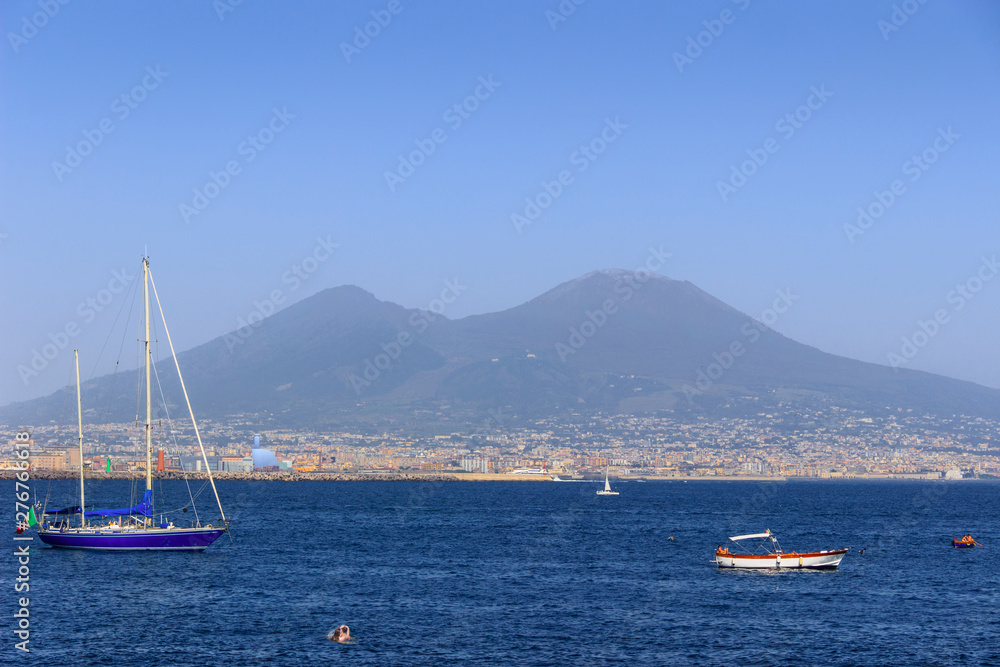 View of the Mount Vesuvius and Gulf of Naples viewed from Naples, Italy.