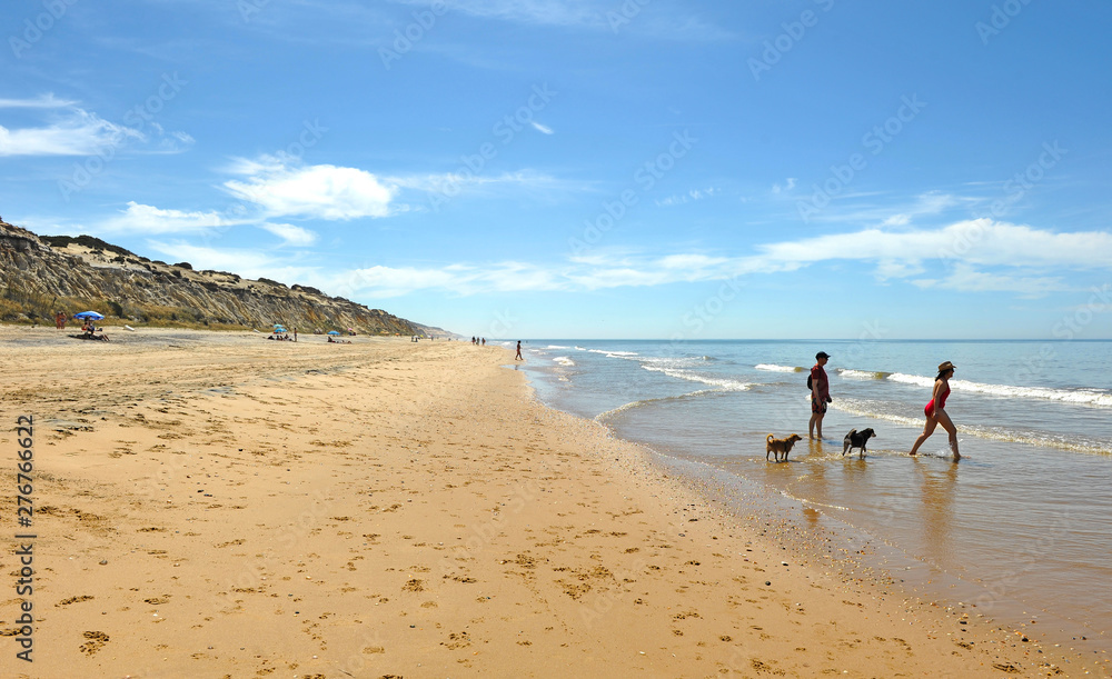 Φωτογραφία Unknown people with dogs at the beach of Asperillo and Pico del Loro in Mazagon,