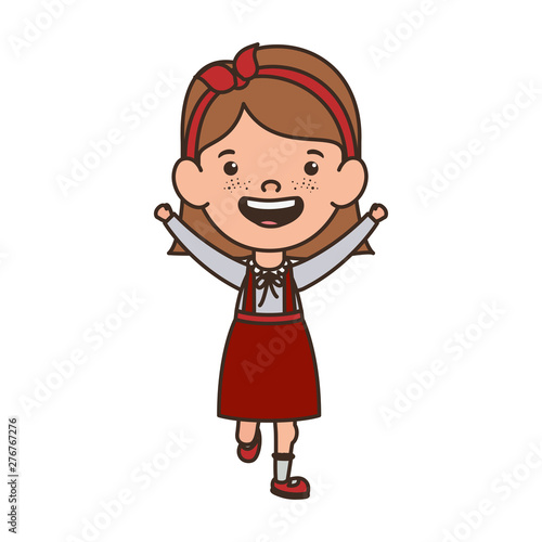 student girl standing smiling on white background