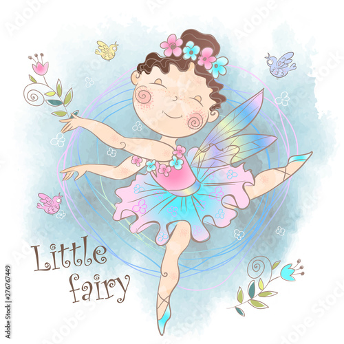 Little cute magic fairy with flowers. Vector