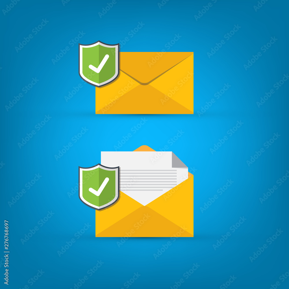 Email security concept, e-mail envelope with shield icon Email security concept, e-mail envelope with shield icon
